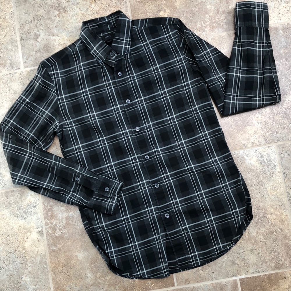 JCrew slim fit black/gray plaid button down shirt